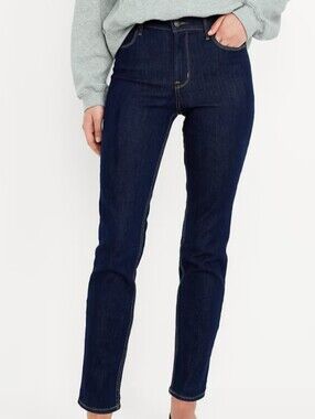 Old Navy High Waisted Wow Straight Ankle Jeans, Dark Blue, 6 Short, 6 Petite